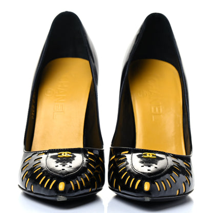 Chanel Patent Cut Out CC Pumps 37 Black Yellow 2 of 6