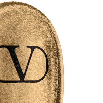 Valentino Garavani Metallic Grainy Cowhide VLogo 65mm Slide Sandals 39.5 Antique Brass 10 of 10