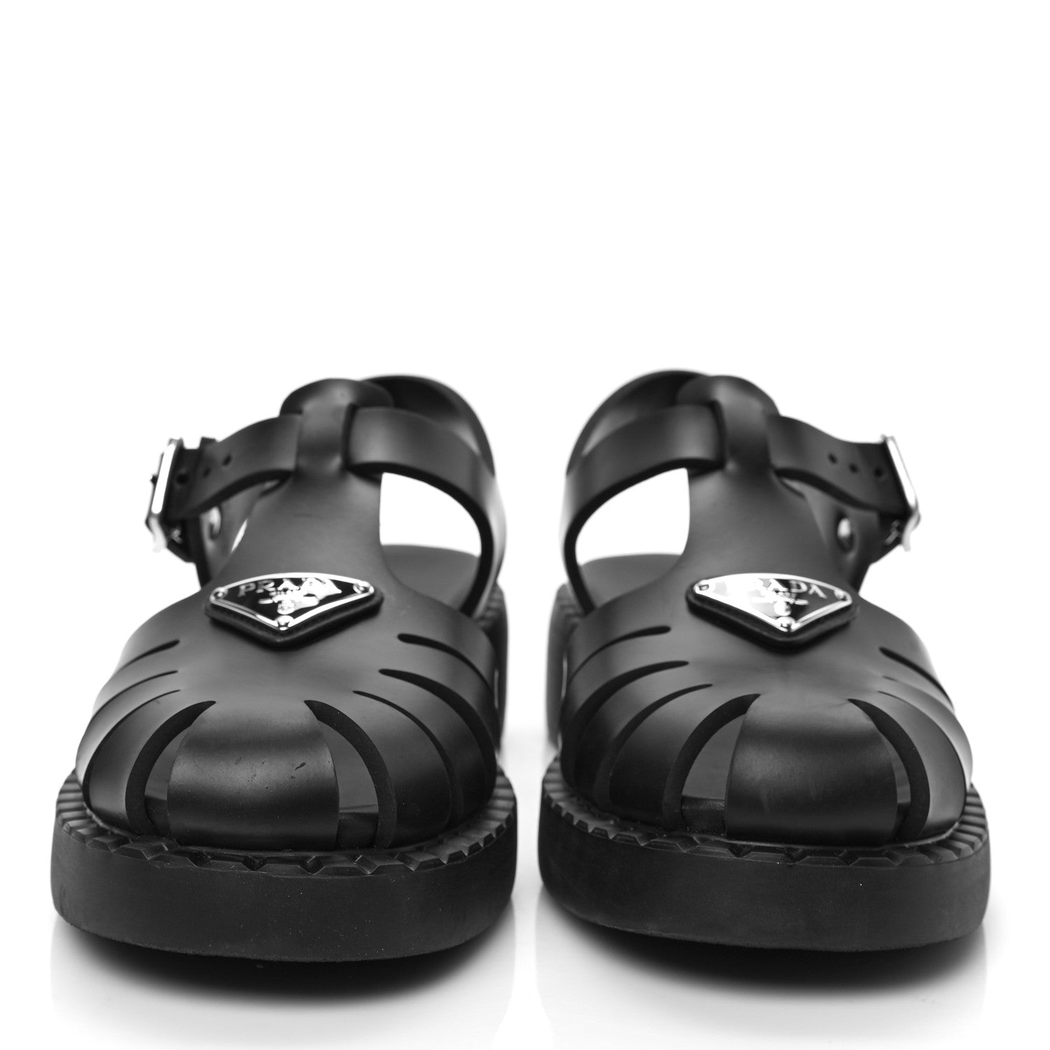 Prada Foam Rubber Metal Triangle Logo 50mm Cage Sandals 39 Black 2 of 9