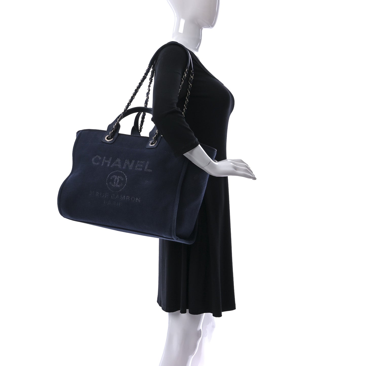 Mixed Fibers Calfskin Medium Deauville Tote Navy Blue