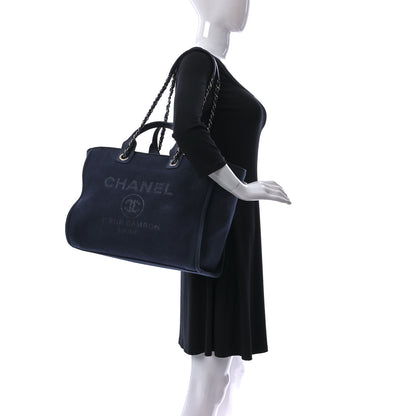 Chanel Mixed Fibers Calfskin Medium Deauville Tote Navy Blue 2 of 11