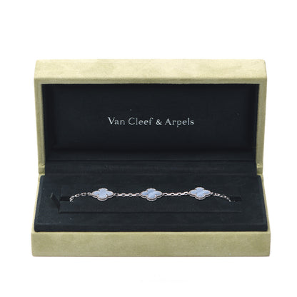 Van Cleef & Arpels 18K White Gold Chalcedony 5 Motifs Vintage Alhambra Bracelet 6 of 7