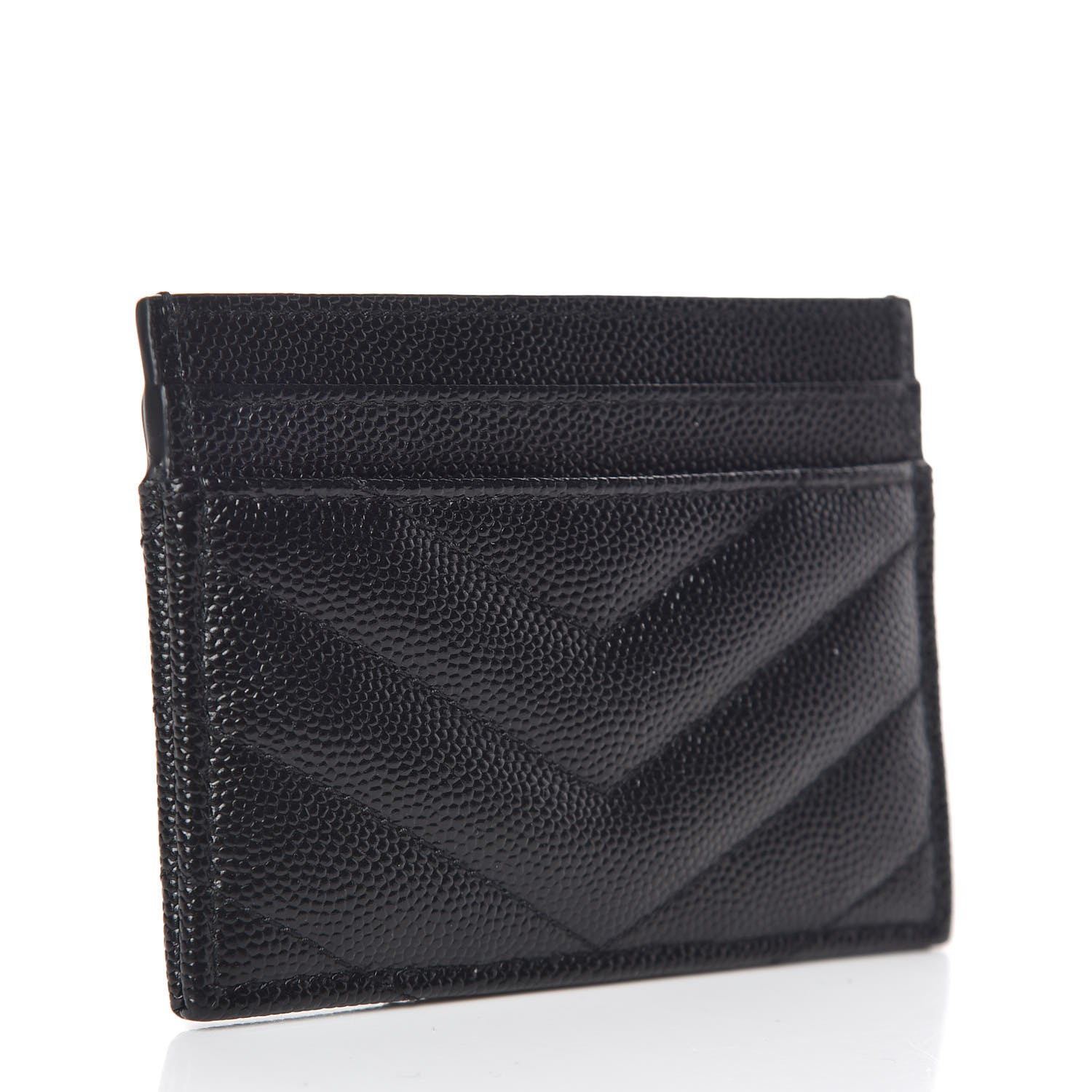 Saint Laurent Grain De Poudre Matelasse Chevron Monogram Credit Card Case Black 3 of 8