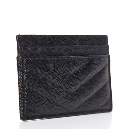 Saint Laurent Grain De Poudre Matelasse Chevron Monogram Credit Card Case Black 3 of 8