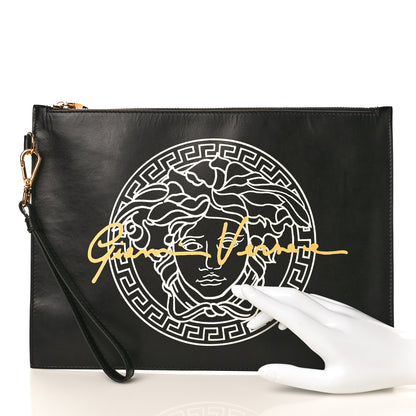 Versace Calfskin Medusa Print Zip Pouch Black 2 of 7