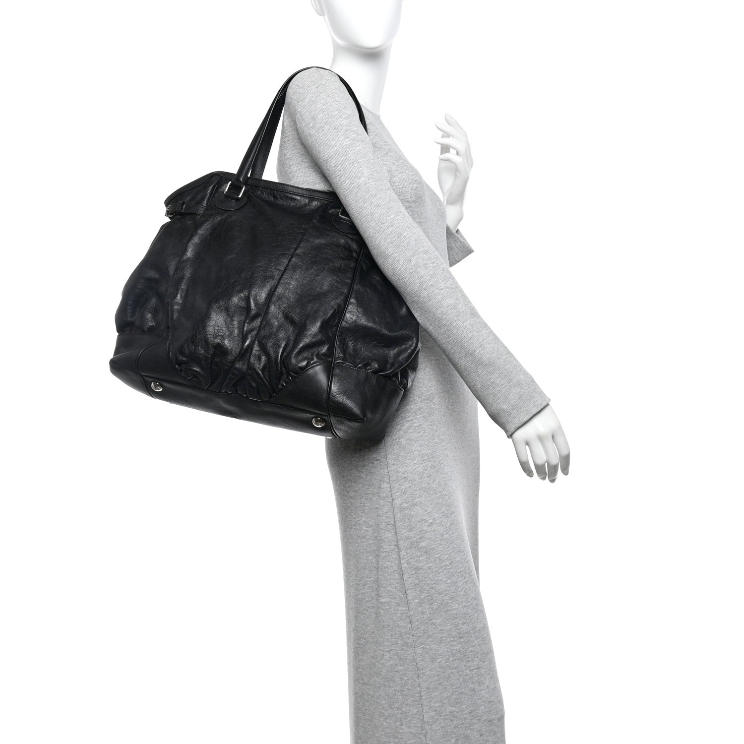 Gucci Horsebit Embossed Full Moon Tote Black 2 of 12