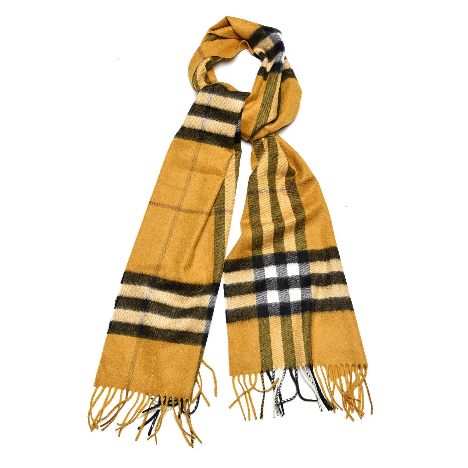Burberry Cashmere Giant Check Fringe Scarf Amber Yellow 1 of 5