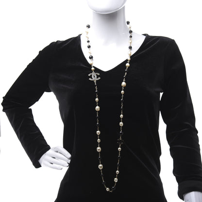 Chanel Pearl Bead Enamel CC Long Necklace Black Gold 2 of 6