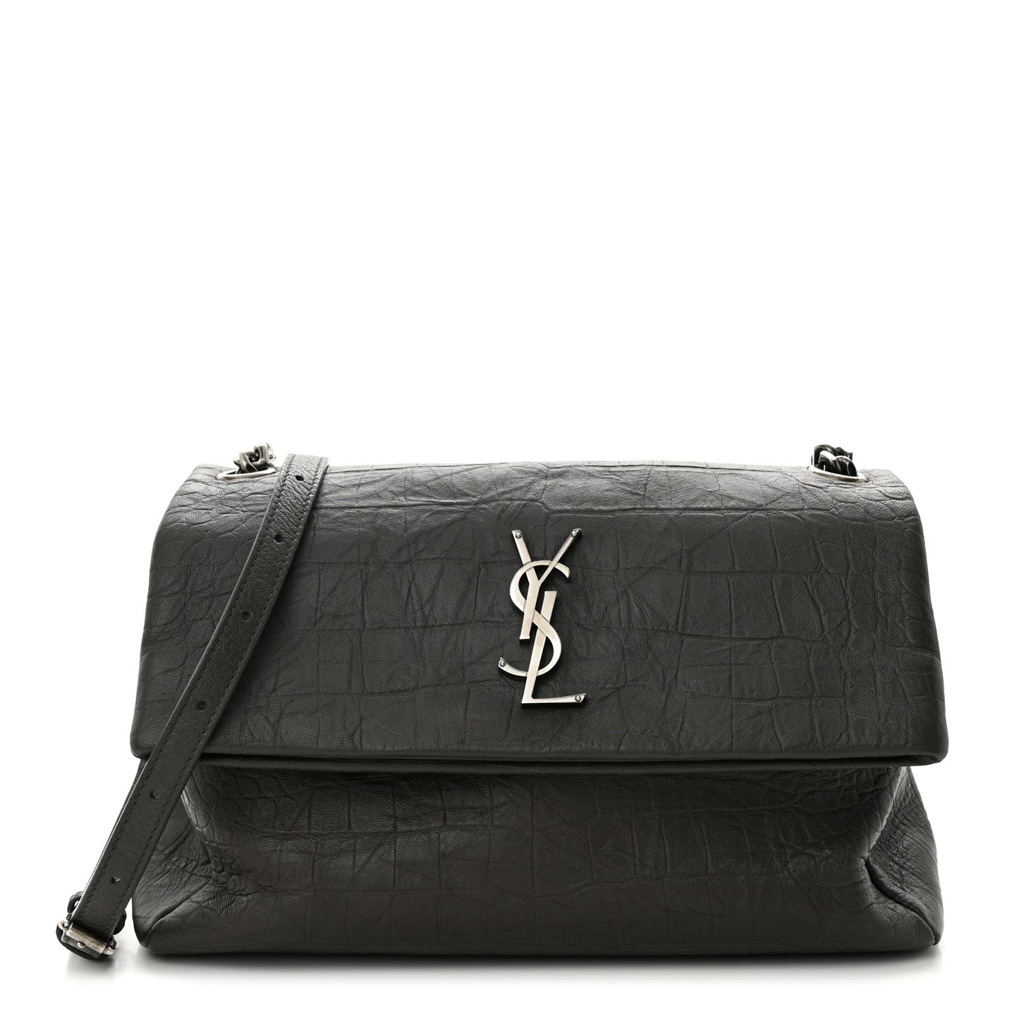 Calfskin Crocodile Embossed Medium West Hollywood Monogram Fold-Over Earth