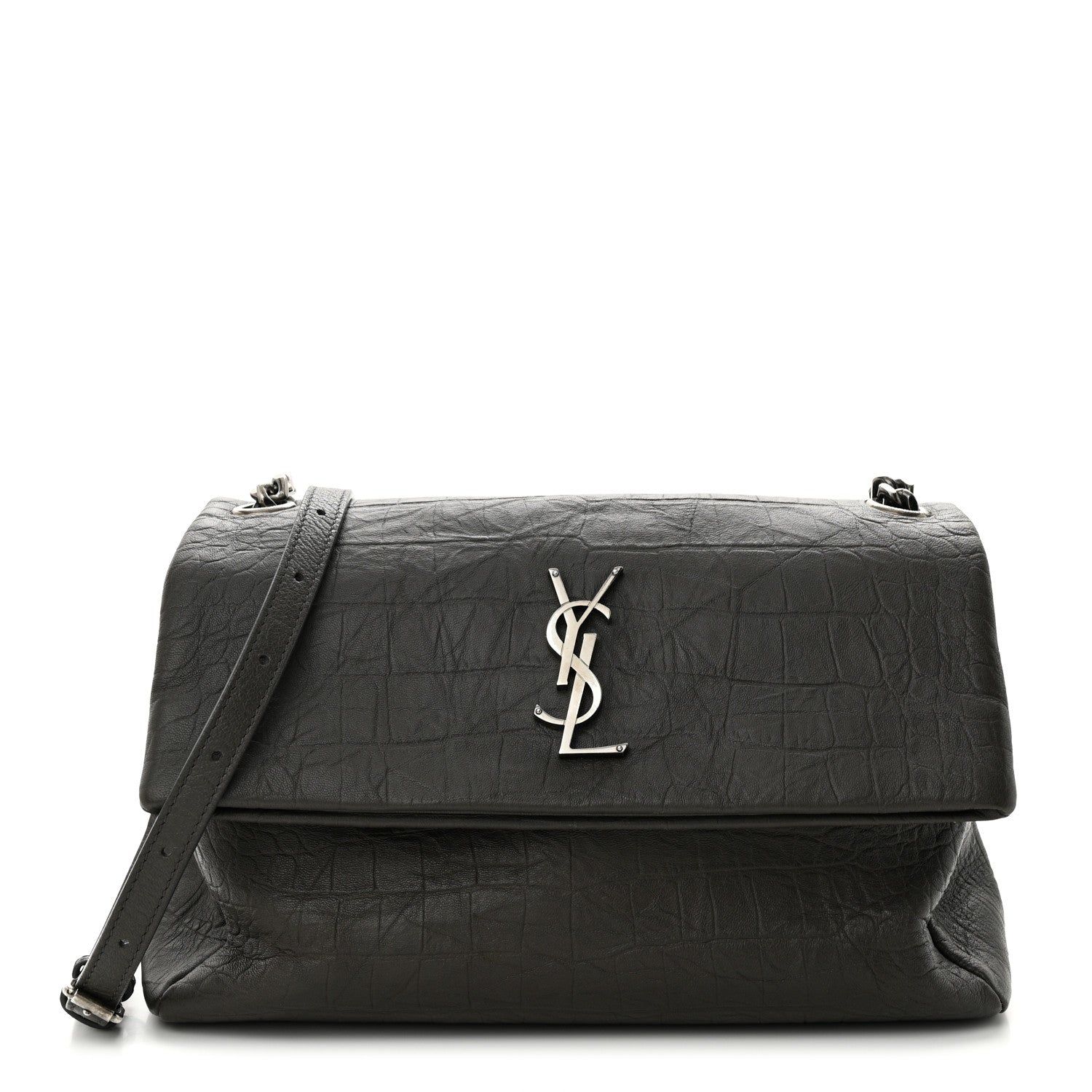 Saint Laurent Calfskin Crocodile Embossed Medium West Hollywood Monogram Fold-Over Earth 1 of 10