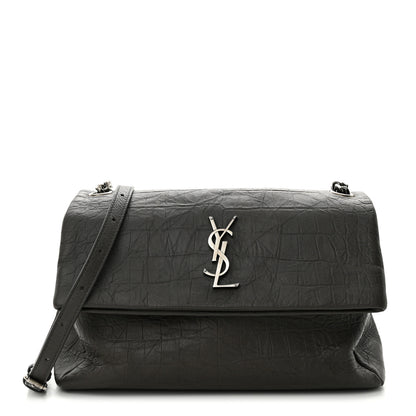 Saint Laurent Calfskin Crocodile Embossed Medium West Hollywood Monogram Fold-Over Earth 1 of 10