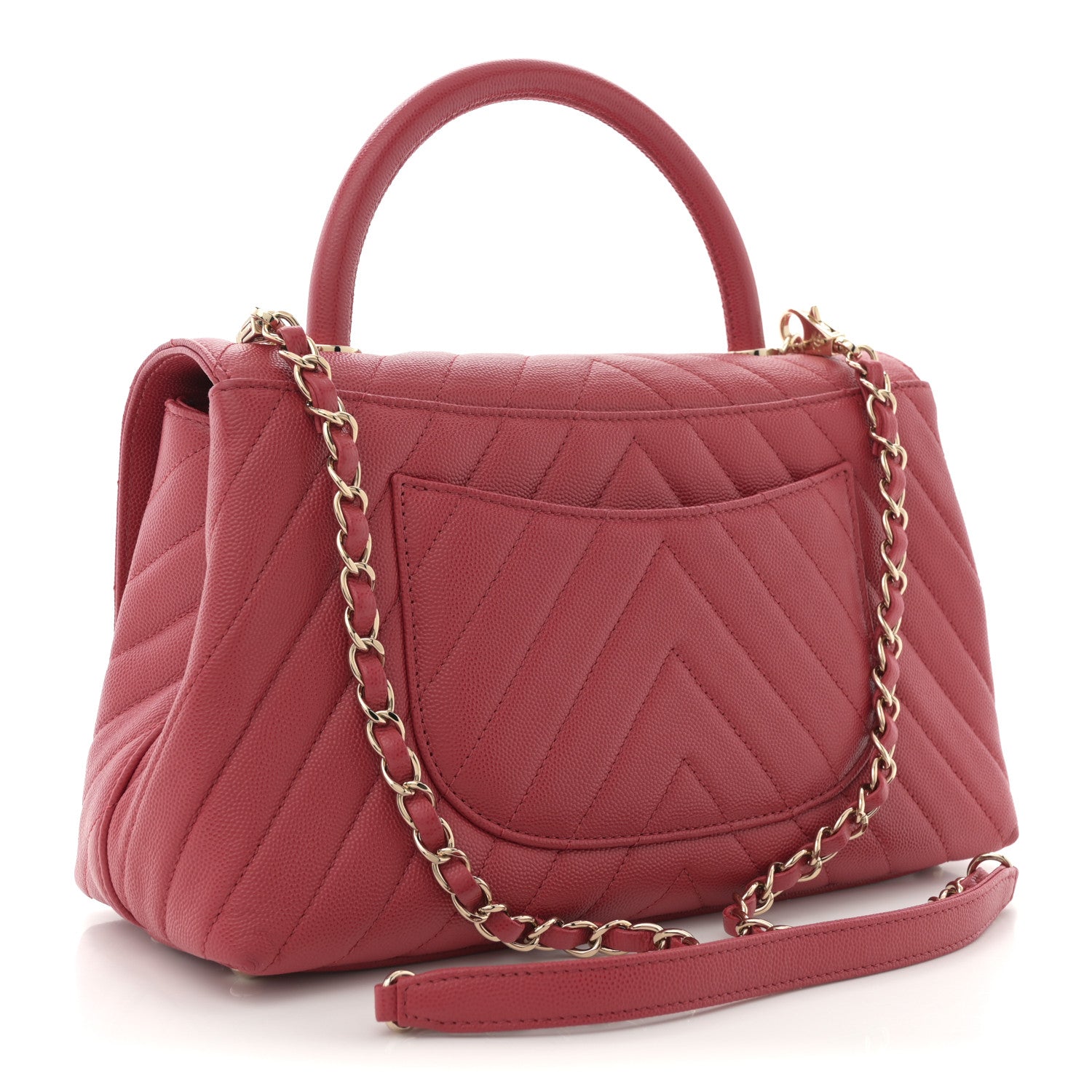 Chanel Caviar Chevron Quilted Small Coco Handle Flap Red 3 of 10