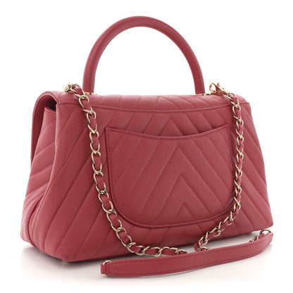 Chanel Caviar Chevron Quilted Small Coco Handle Flap Red 3 of 10
