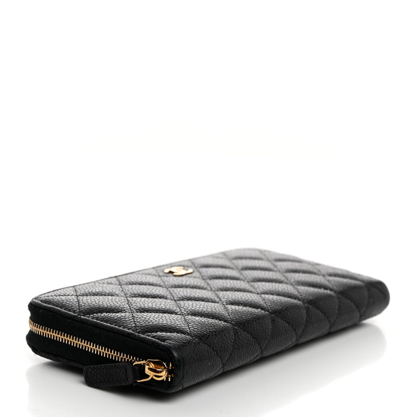 Caviar Quilted Large Gusset Zip Around Wallet Black