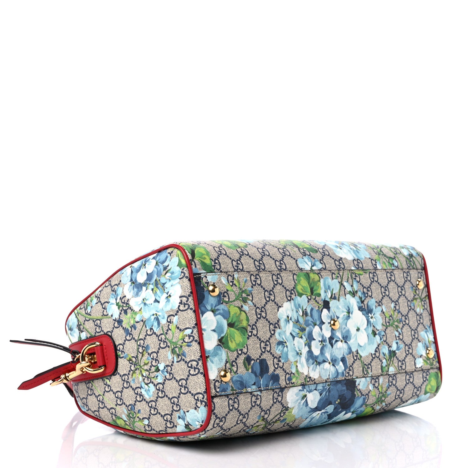 Gucci GG Supreme Monogram Blooms Medium Boston Beige Blue Navy Hibiscus Red 4 of 9