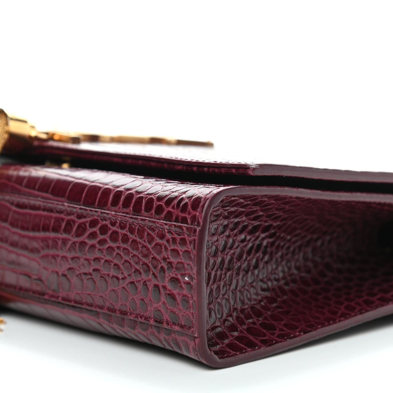 Saint Laurent Calfskin Crocodile Embossed Medium Classic Monogram Kate Tassel Satchel Dark Red 5 of 7