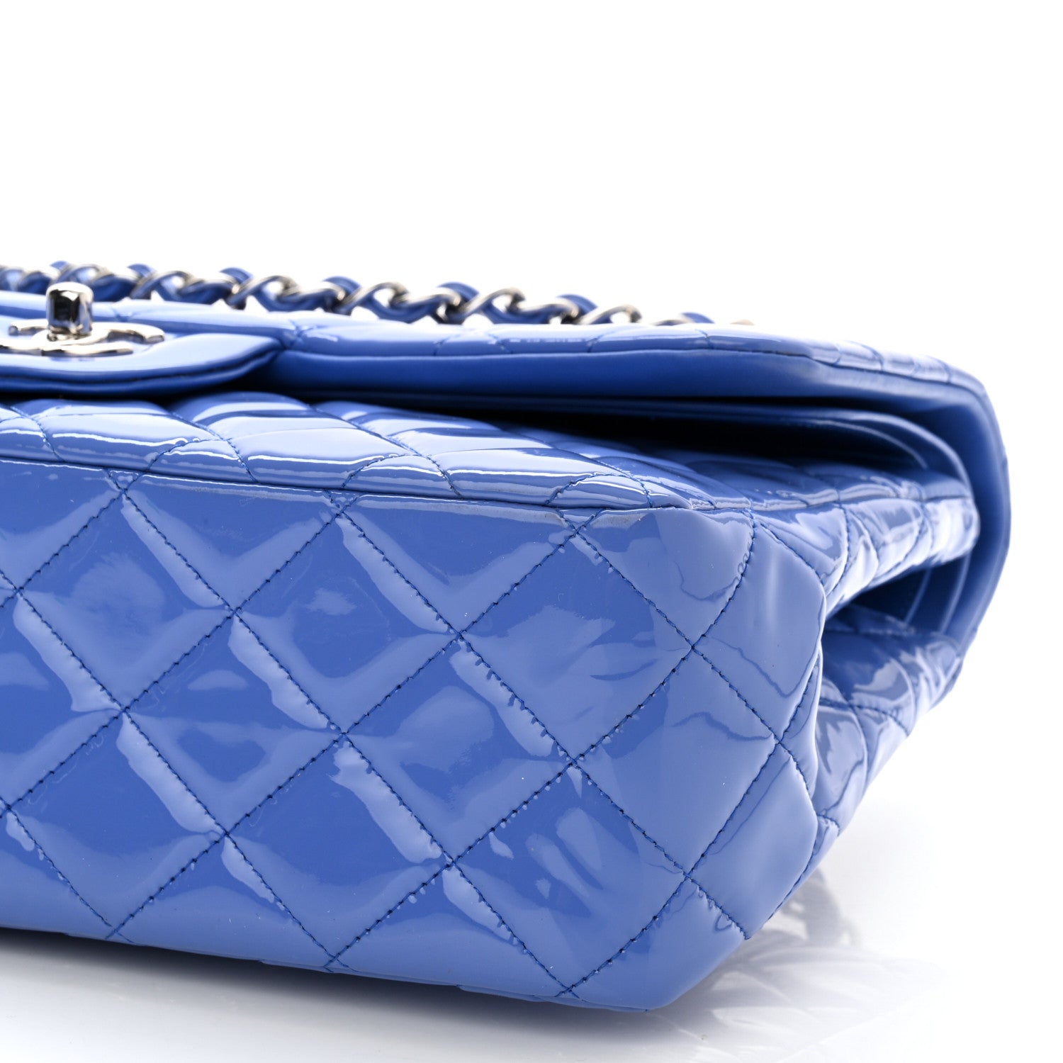 Chanel Patent Quilted Jumbo Double Flap Blue 10 of 11