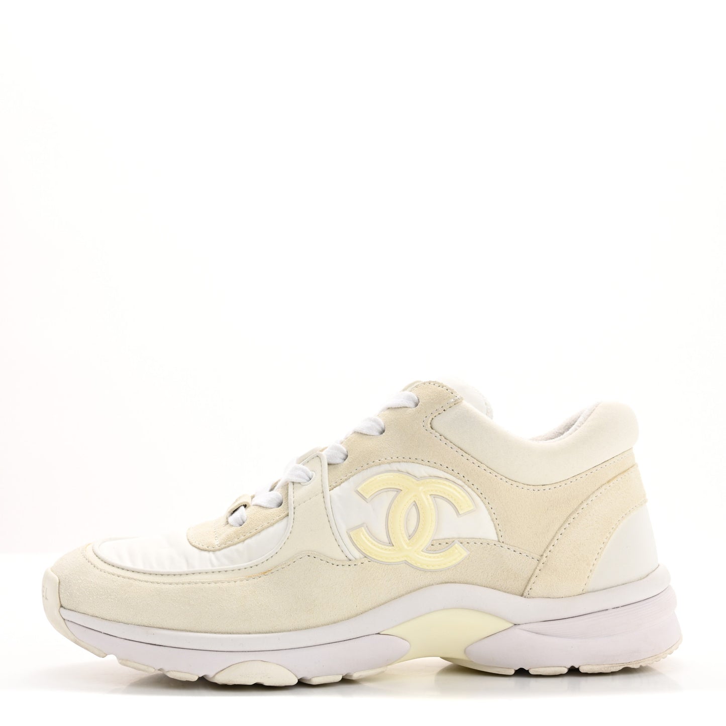Suede Calfskin Fabric CC Sneakers 38 White