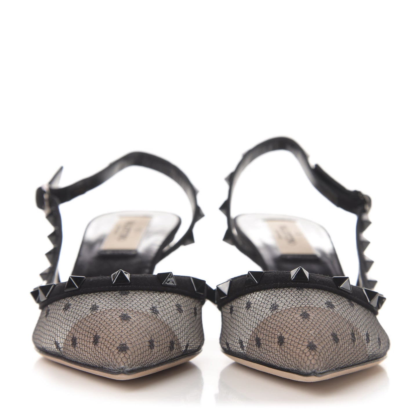 Mesh Point d'Esprit Rockstud Half D'Orsay Slingback 50mm Pumps 36 Black