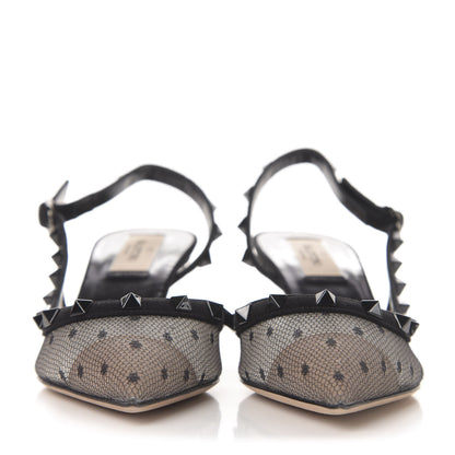 Valentino Garavani Mesh Point d'Esprit Rockstud Half D'Orsay Slingback 50mm Pumps 36 Black 2 of 5