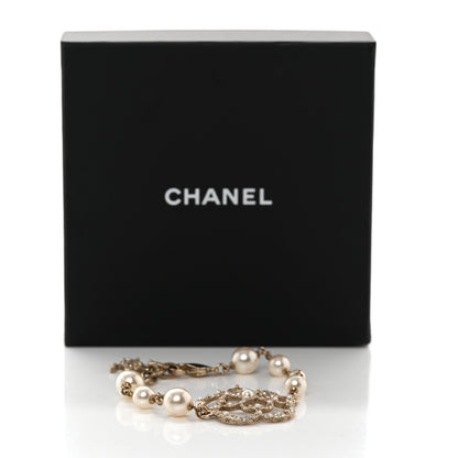 Chanel Swarovski Crystal Pearl Camellia CC Bracelet Gold 6 of 6