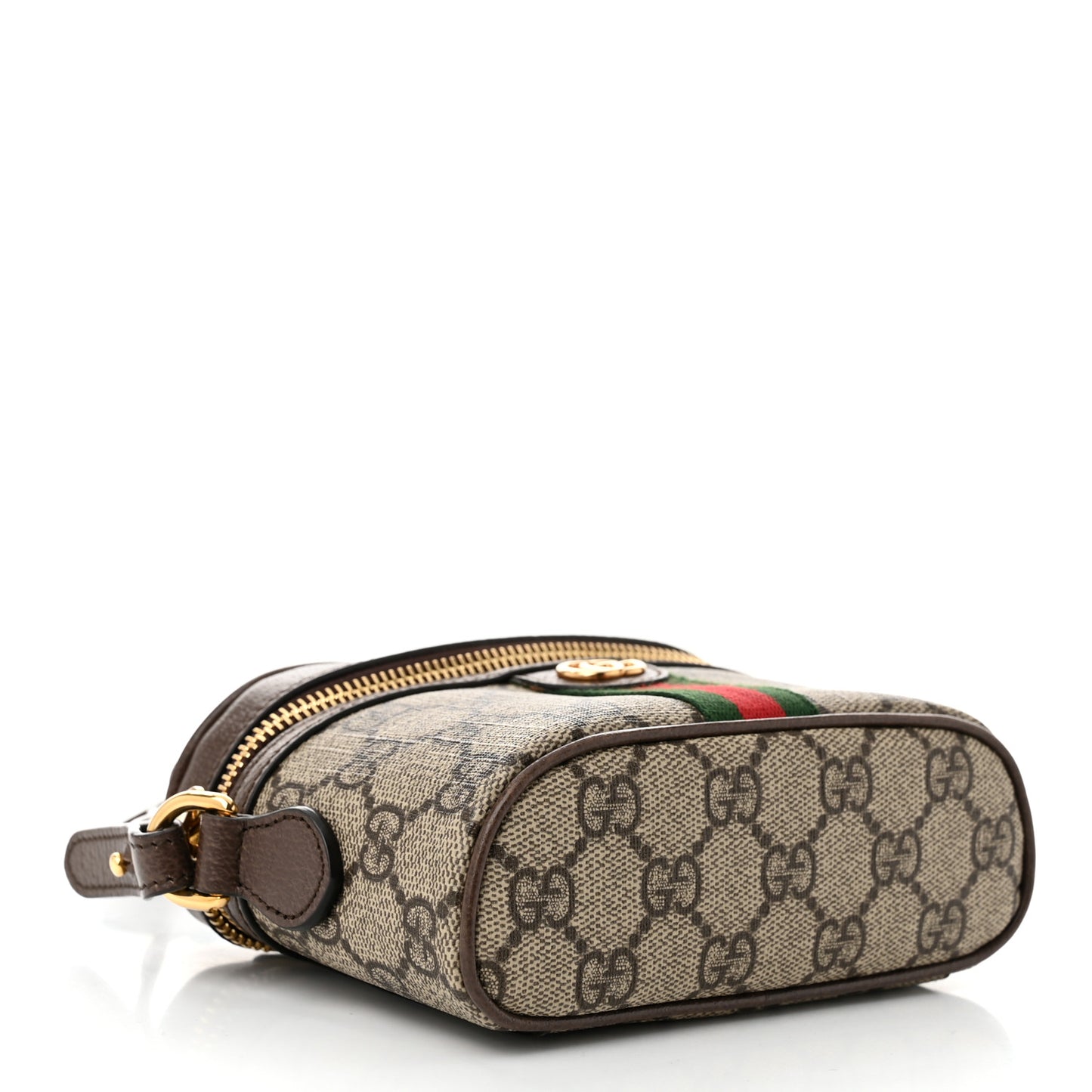 GG Supreme Monogram Textured Calfskin Web Mini Ophidia Top Handle Bag Beige Ebony New Acero