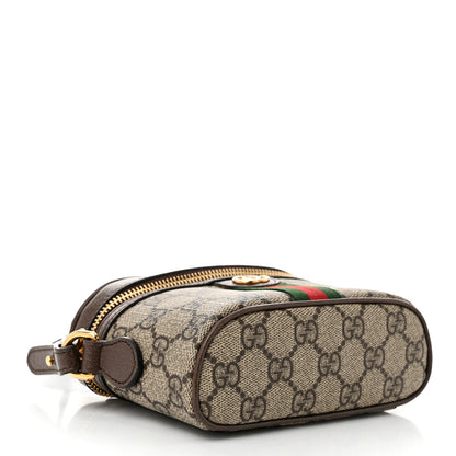 Gucci GG Supreme Monogram Textured Calfskin Web Mini Ophidia Top Handle Bag Beige Ebony New Acero 4 of 10
