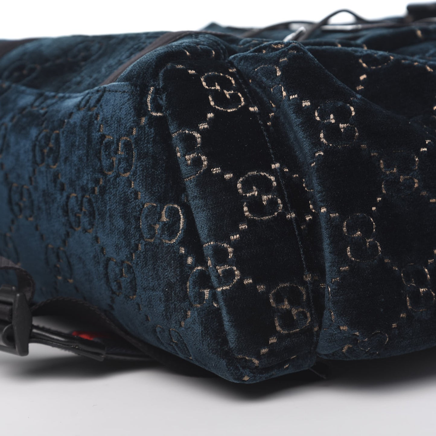 Velvet GG Monogram Web Medium Double Buckle Backpack Blue Beige Black