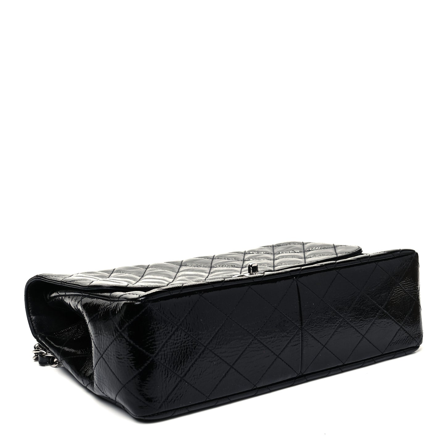 Crinkled Patent Quilted Jumbo Single Flap Black