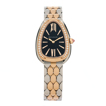 Bulgari Stainless Steel 18K Rose Gold Diamond Bezel 33mm Serpenti Seduttori Quartz Watch Black 1 of 5