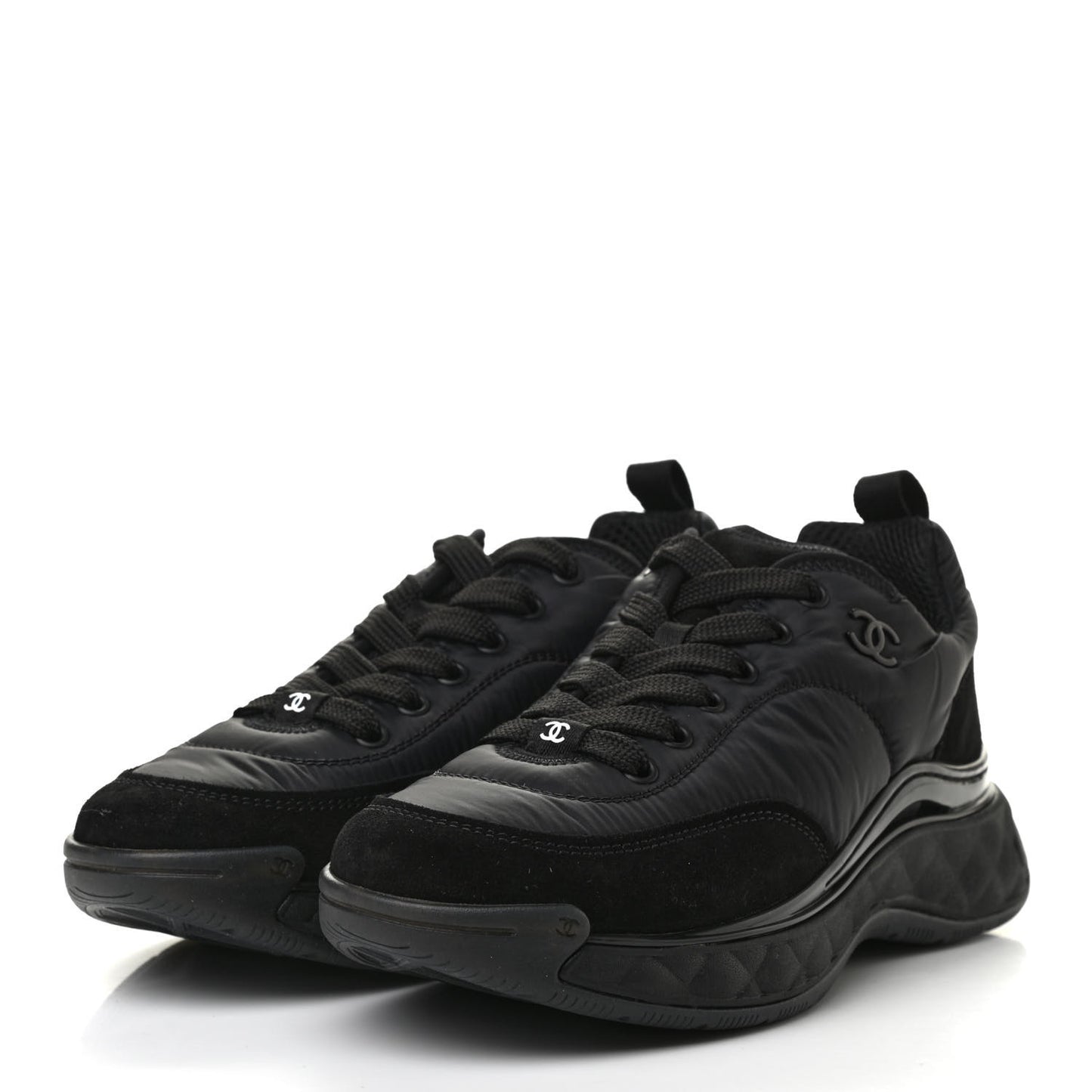 Nylon Suede Calfskin CC Sneakers 36.5 Black