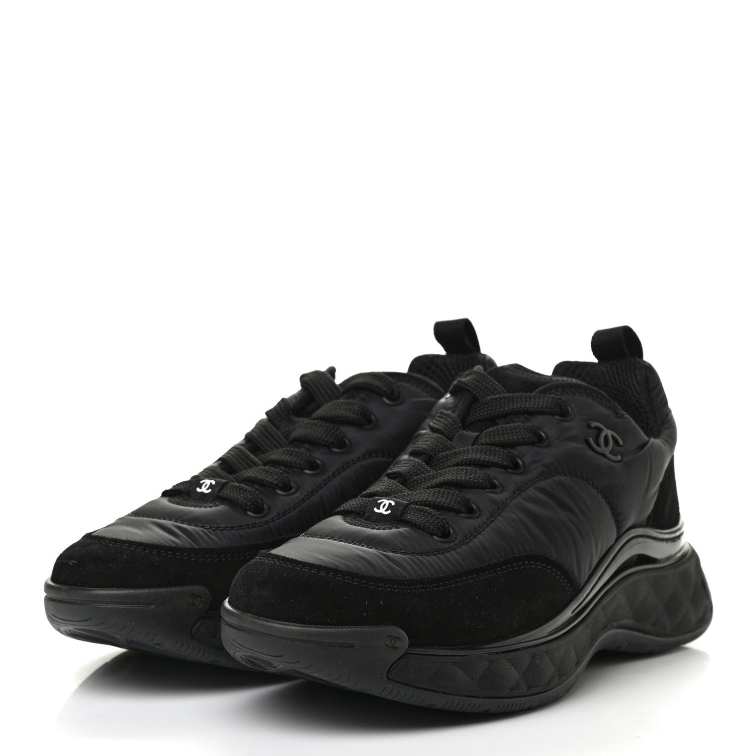 Chanel Nylon Suede Calfskin CC Sneakers 36.5 Black 3 of 8