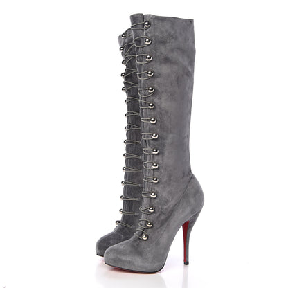 Christian Louboutin Veau Velours Alta Fifre 120 Tall Boots 38 Grey 3 of 7