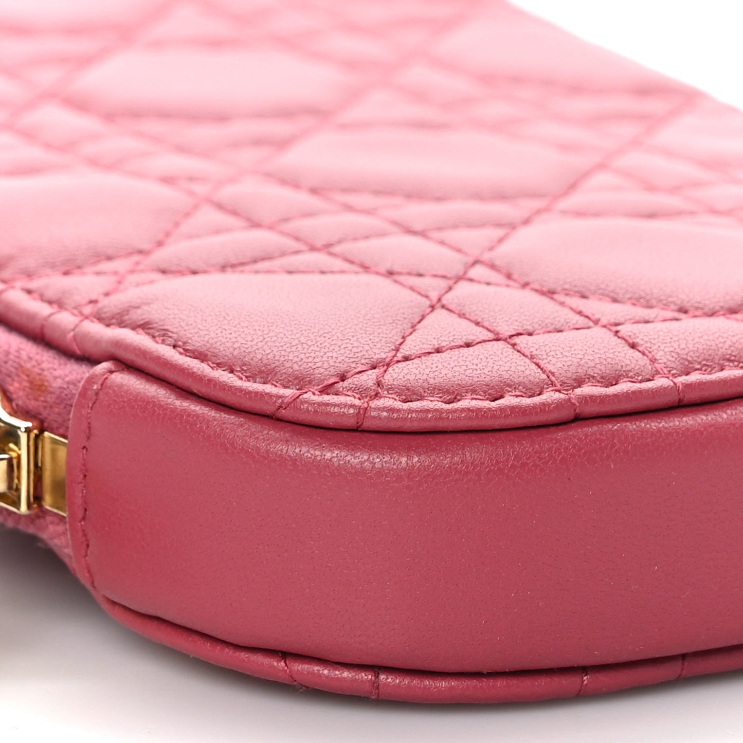 Lambskin Cannage Lady Dior Phone Holder Strawberry Pink