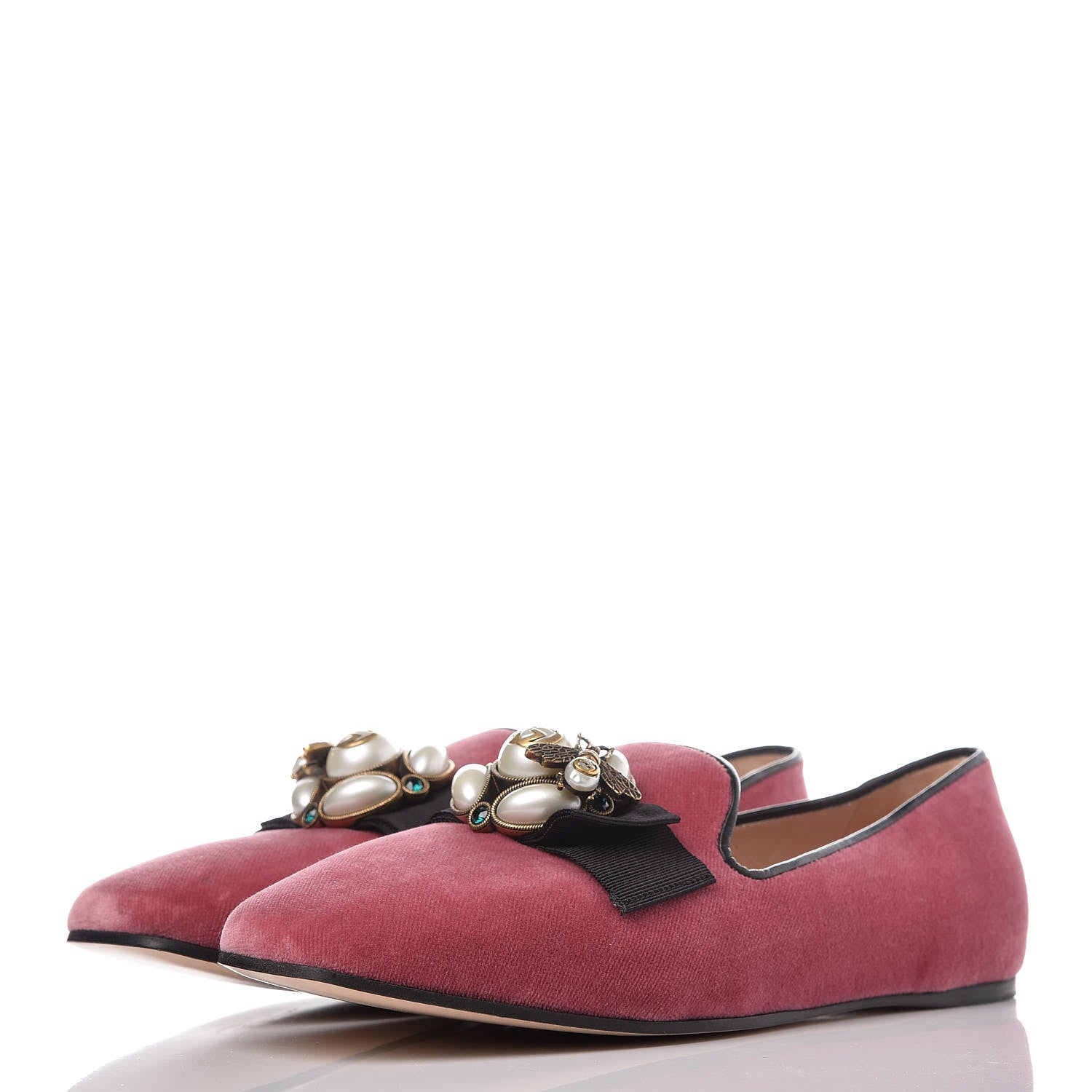 Gucci Velvet Etoile Pearl Embellished Loafers 38.5 Tibet Red 3 of 12
