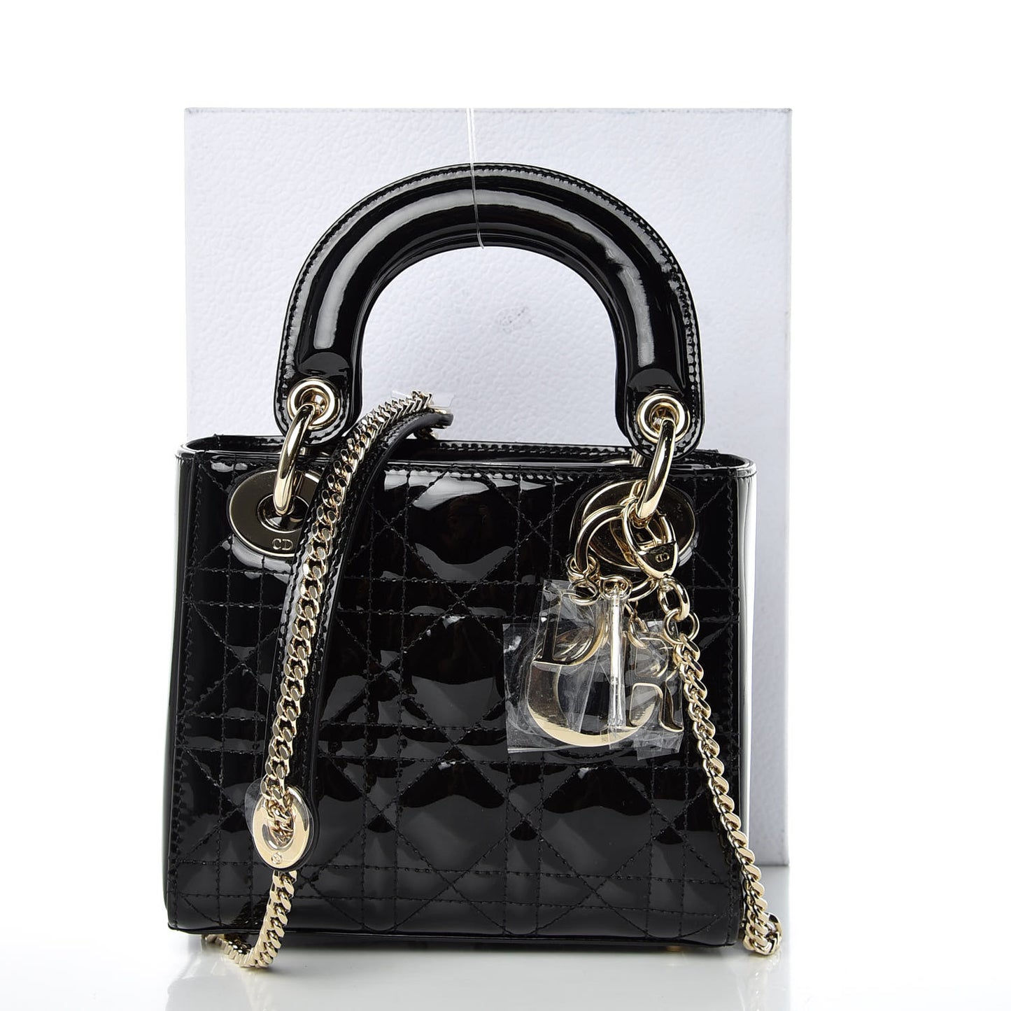 Patent Cannage Mini Lady Dior Black