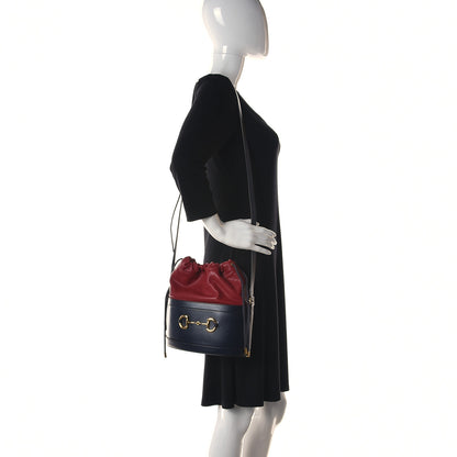 Gucci Azalea Sakai Be Green Calfskin Horsebit 1955 Drawstring Bucket Bag Blue New Cherry Red 2 of 9