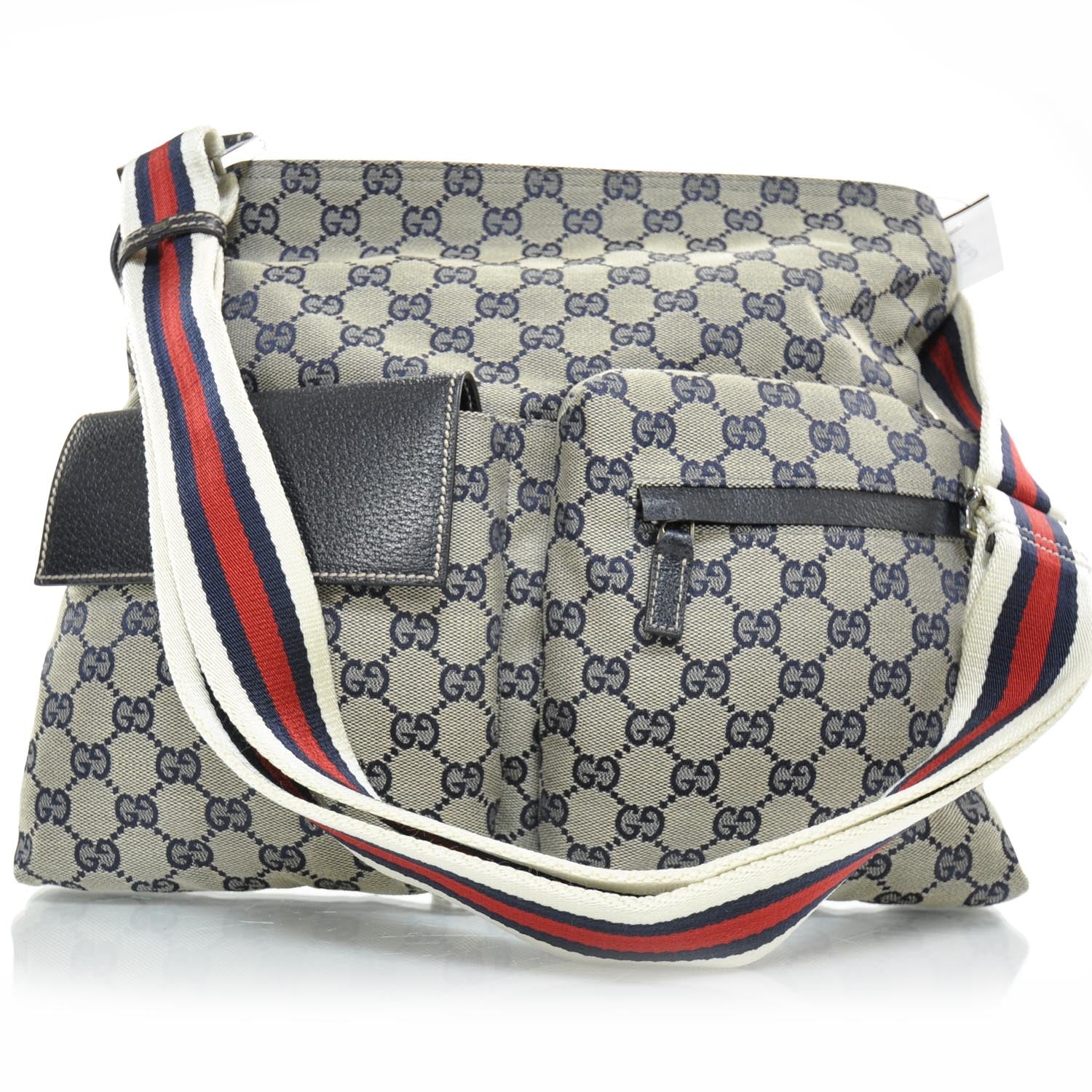 Gucci Monogram Medium Double Pocket Messenger Bag Navy 1 of 8