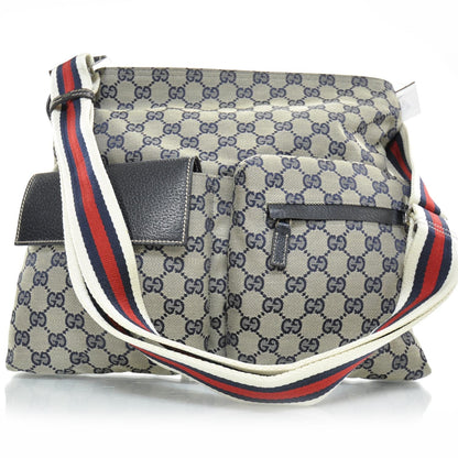 Gucci Monogram Medium Double Pocket Messenger Bag Navy 1 of 8