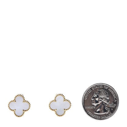 Van Cleef & Arpels 18K Yellow Gold Mother of Pearl Vintage Alhambra Earrings 2 of 5