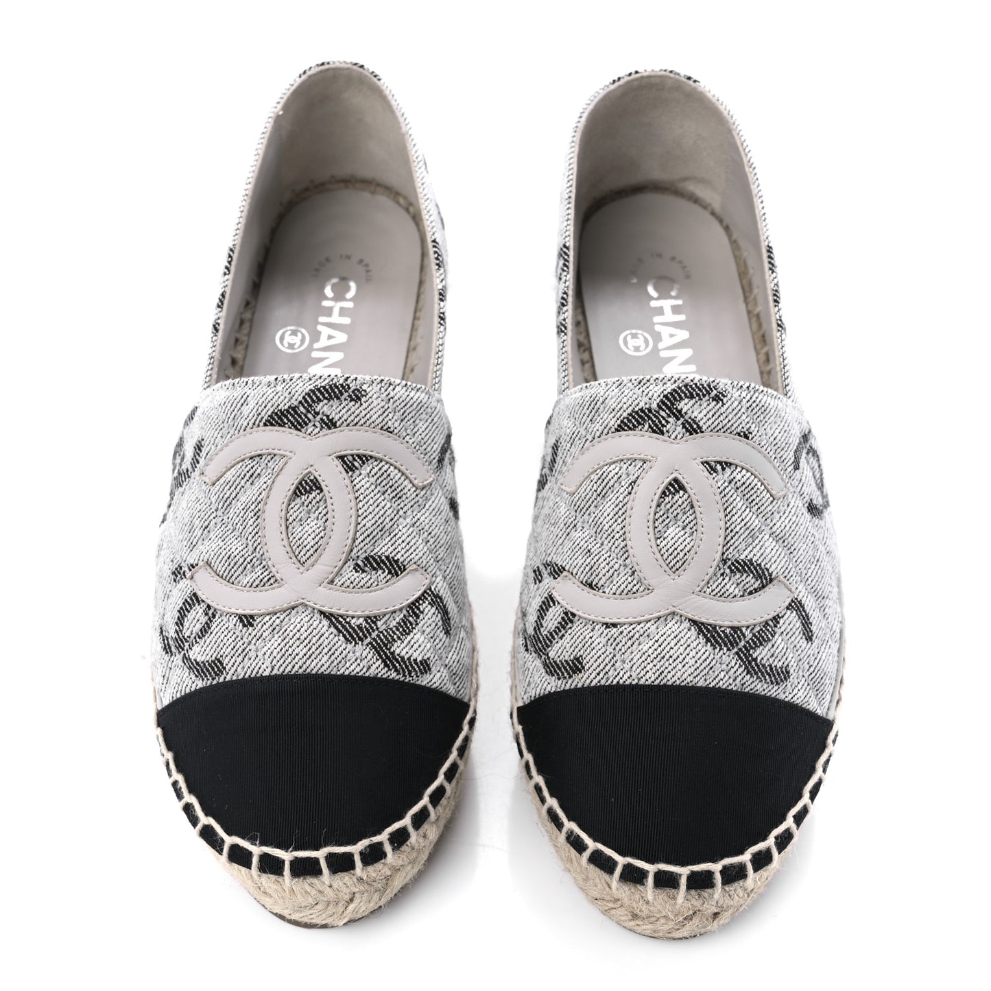 Cotton Jacquard Grosgrain CC Print Espadrilles 37 Grey Black