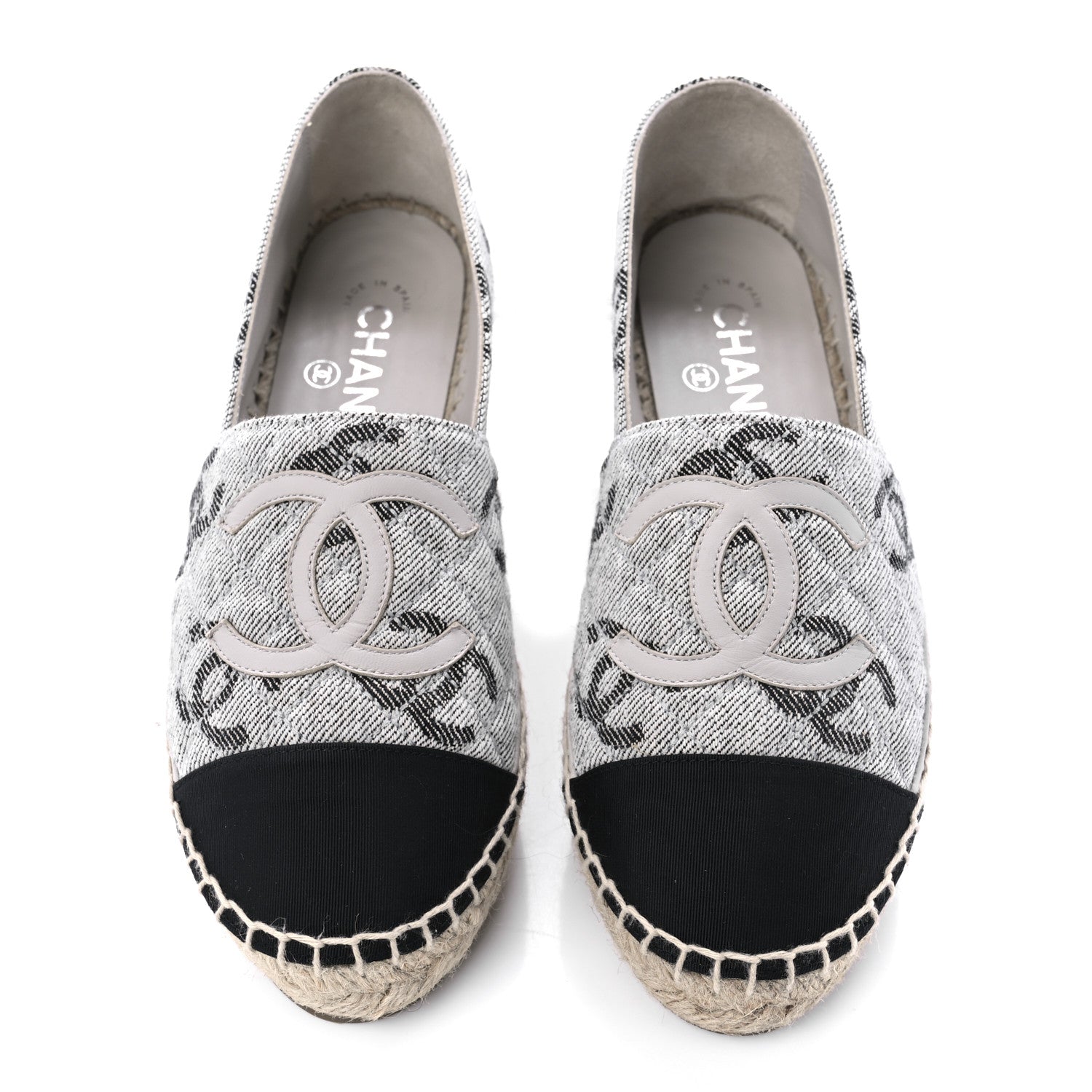 Chanel Cotton Jacquard Grosgrain CC Print Espadrilles 37 Grey Black 5 of 12