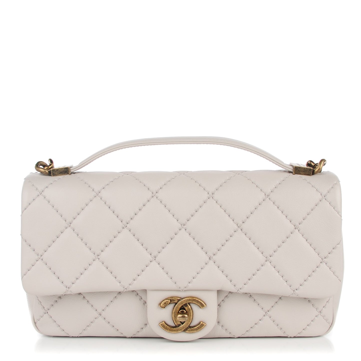 Calfskin Stitched Medium Urban Day Flap Light Grey