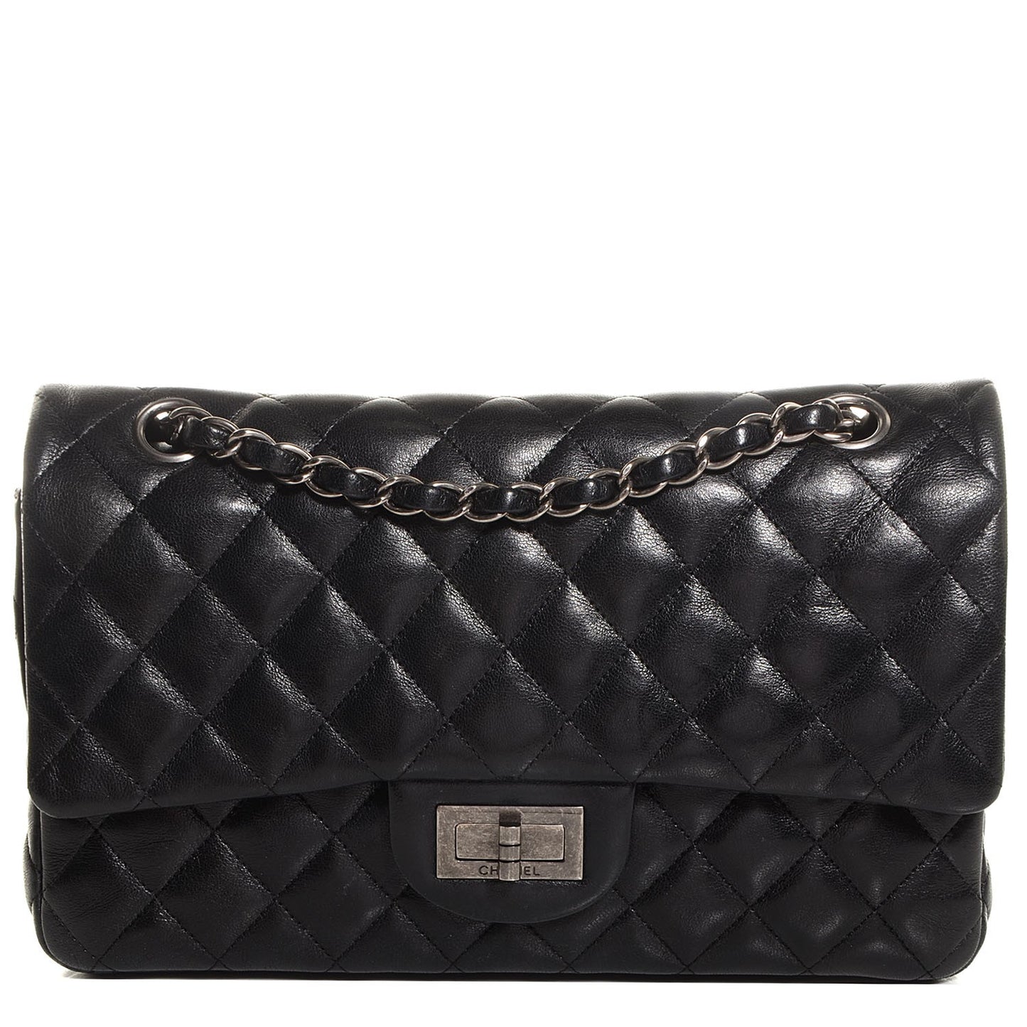 Washed Lambskin Quilted Hybrid Jumbo Double Flap Black