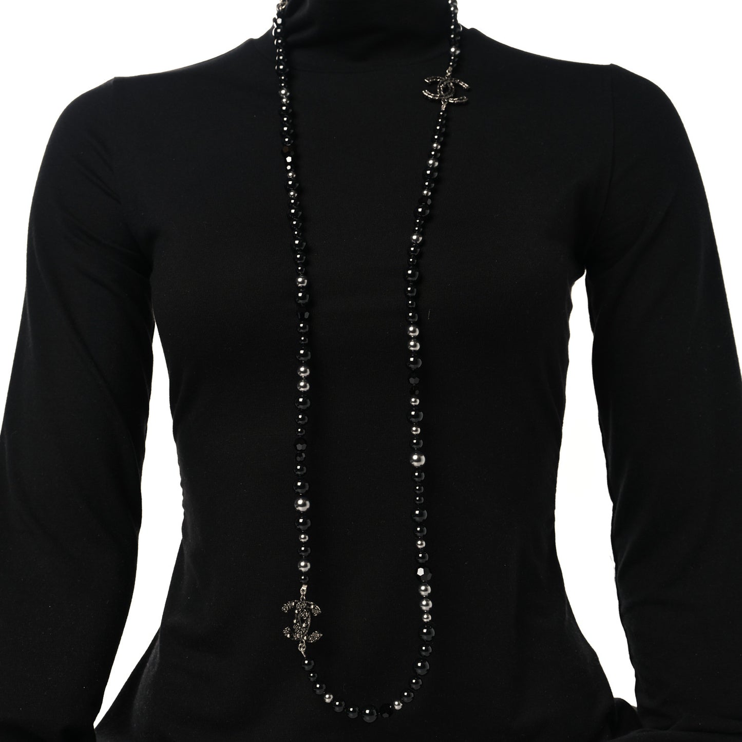Pearl Crystal CC Camellia Necklace Ruthenium Black