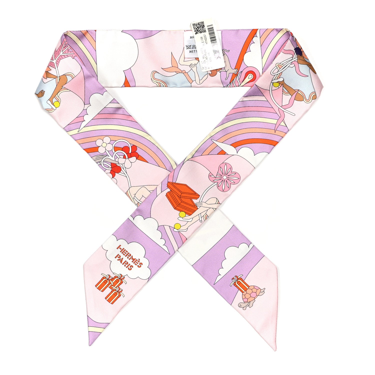Hermes Silk Carres Volants Twilly Lilas Rose Pale Or 1 of 4