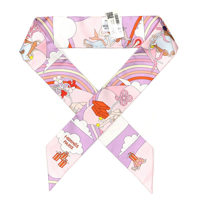 Hermes Silk Carres Volants Twilly Lilas Rose Pale Or 1 of 4