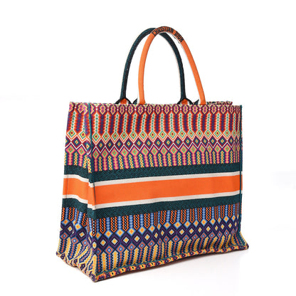 Christian Dior Canvas Embroidered Large Book Tote Orange Multicolor 2 of 9