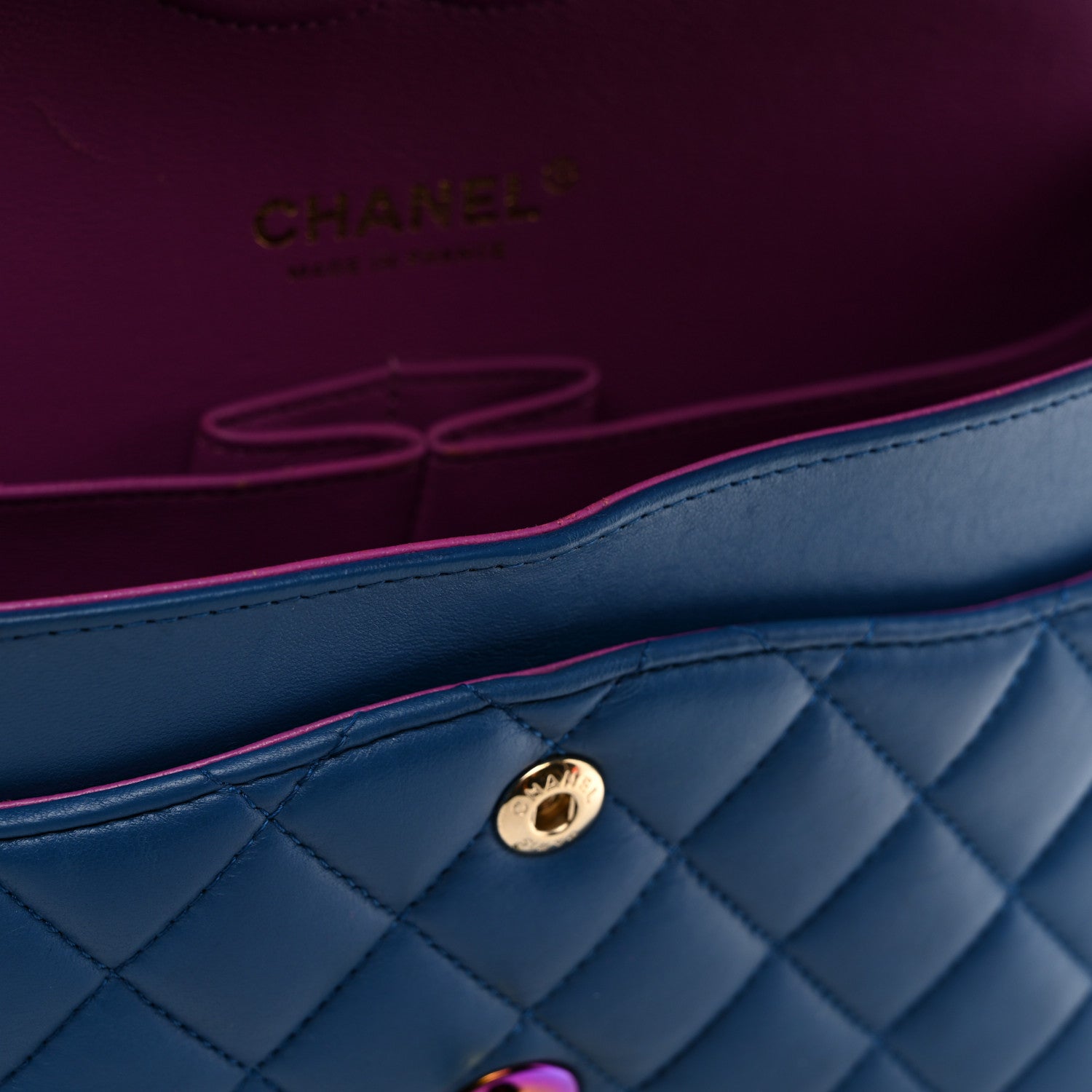 Chanel Lambskin Quilted Medium Double Flap Blue Pink 11 of 11