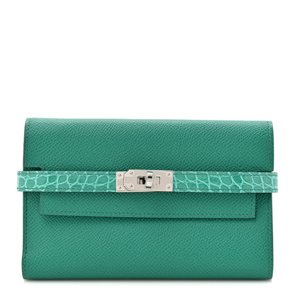 Hermes Epsom Shiny Alligator Kelly Medium Wallet Vert Jade 1 of 10